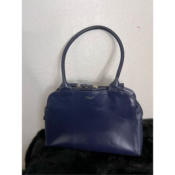 RADLEY LONDON "Millbank" Ink Blue Leather Zip Zip Shoulder Tote Bag - Picture 1 of 13